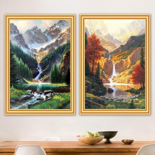 DIY 5d Diamond Painting Waterfall Landscape Cross Stitch Kits Full Drill Embroidery Mosaic Art Picture of Rhinestones Gift Sale