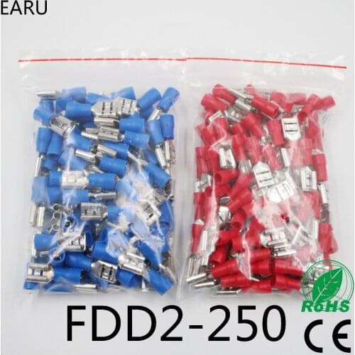 FDD2-250 Female Insulated Electrical Crimp Terminal for 1.5-2.5mm2 Connectors Cable Wire Connector 100PCS/Pack FDD2.5-250 FDD