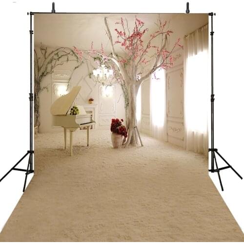 Indoor Beach Wedding Photography Backdrops Old Tree with Flowers Carving Wall Window Curtain Background for Photo Studio 5'*6.5