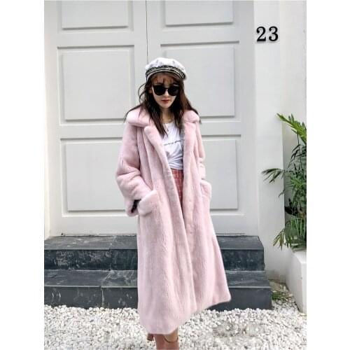 Imported velvet natural mink fur overcoat with belt squre collar female mink coat long style winter fur outerwear