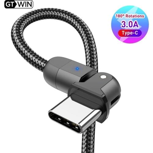 GTWIN USB Type C 90 Degree Fast Charging Type C Cable For Xiaomi mi 11 mi 10 Mobile Phone Data Cord For Samsung S10 S9 Cable 2M