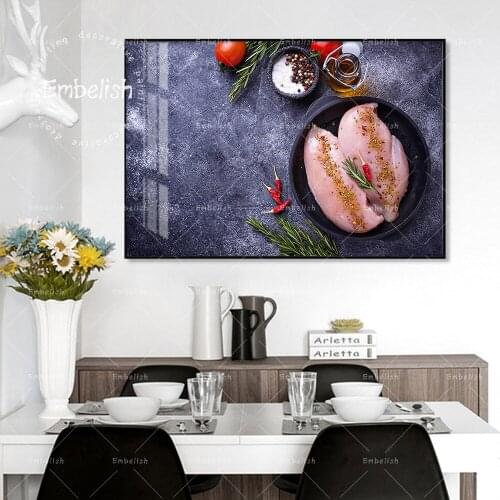 Embelish Raw Chicken In Pan Food HD Print Canvas Paintings For Modern Home Kitchen Decor Restaurant Wall Pictures Posters