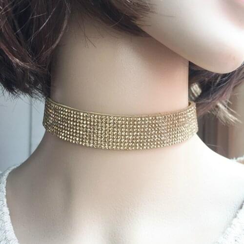 3PCS Choker Set Rhinestone Necklace Crystal Cool Wild Choker Necklace Women Wide Collar Necklaces Neck Chain Lady Jewerly