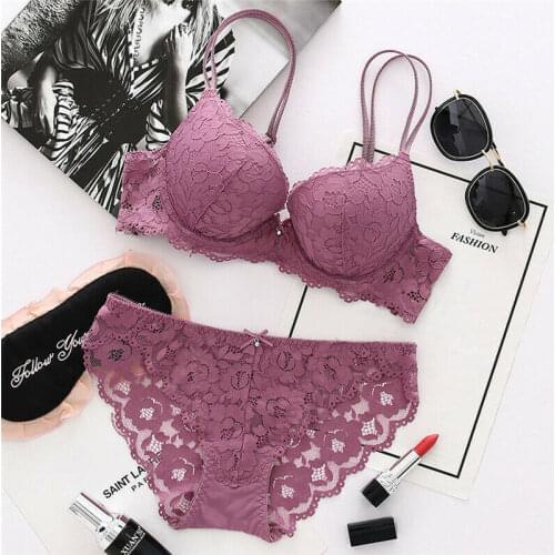UK Womens Lace Flower Padded Plunge Bra set Ladies Underwear sets 32-38 B