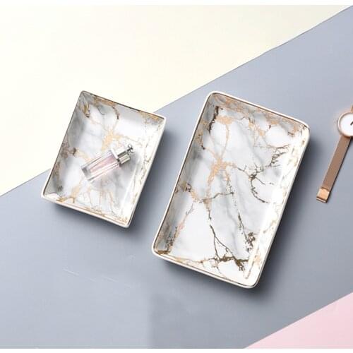 Gold Marbled Ceramic Storage Tray Nordic Ring Necklace Bracelet Jewelry Display Plate Home Entrance Keys Organizer Trays