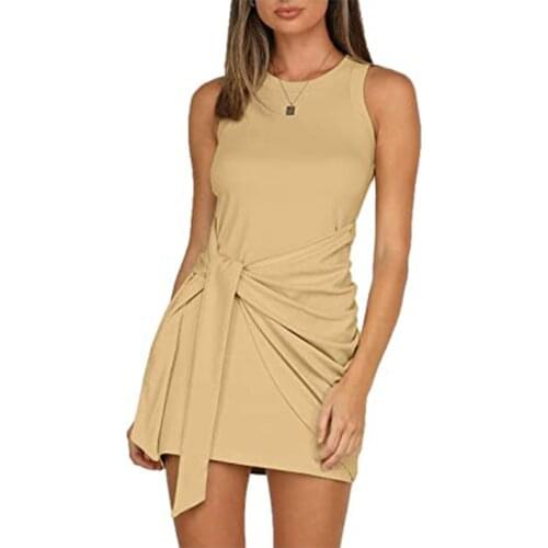 Pleated Mini Dress Women Off Shoulder Sexy Party O Neck Drawstring Knit Club Tank Bodycon Short Womens Summer Dresses
