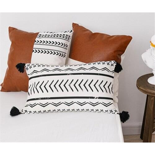 Brown Faux Leather Patchwork Cotton Cushion Cover 45X45cm/35X50cm Throw Pillows For Sofa Bed Home Decorative Pillow Cover Modern