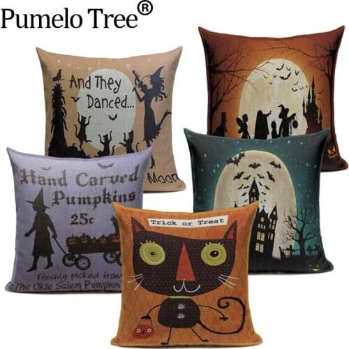 Halloween Pillow Cushion Cover Cotton Linen Size 45*45 Orange Pumpkin Print Decor Pillows Cojines Housse De Coussin Love & Life