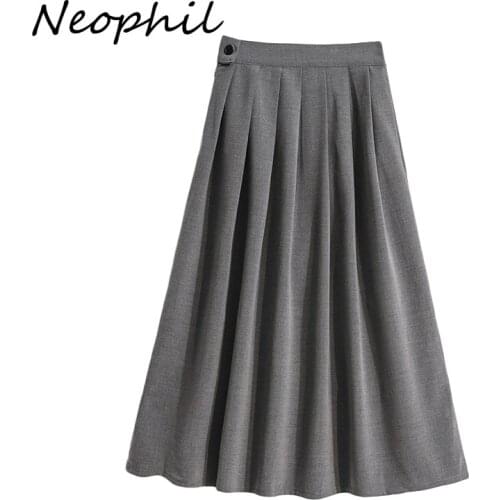 Neophil 2020 Winter Plus Size Midi Pleated Skirts Women Preppy Style Girls Japan School Style High Wasit Gray Flare Skirts S9719