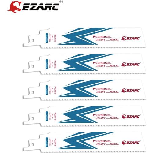 EZARC 150mm 5pcs Reciprocating Saw Blade Bi-Metal Cobalt Sabre Saw Blades for Heavy Metal Cutting 6-Inch R626PM+ 14TPI (5-Pack)