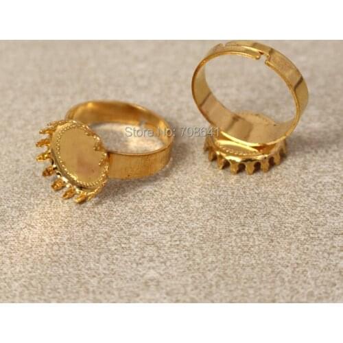 Blank Ring Settings with Round Crown Bezel Cameo Glass Cabochons Bases Rings DIY Jewelry Findings Golden Plated