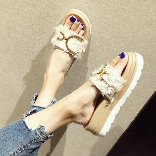 Sandal Sandals woman summer outside wearing thick-soled fashion network red sponge cake shoes new style flat-soled flip-flops co