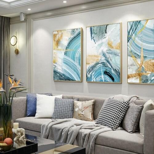Modern Abstract Canvas Painting Poster and Print for Living Room Blue Bedroom Home Decor Picture Large Wall Art Golden Unframed