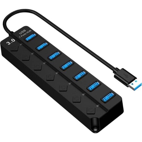 USB Hub 3.0, 7-Port USB Data Hub Splitter with Multiple Expander and Individual On/Off Switches for Windows, Mac, Linux