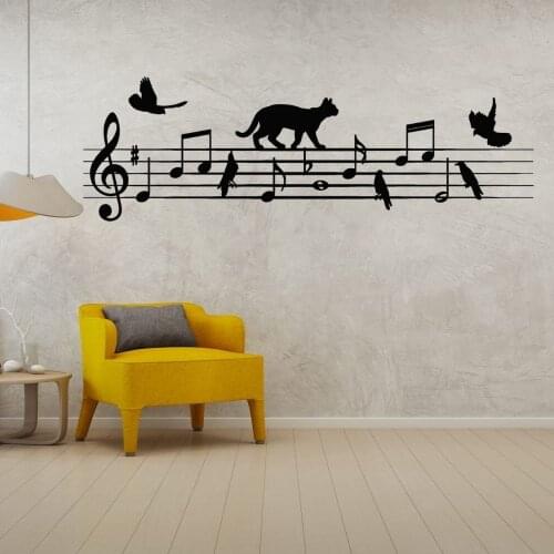 Musical Note With Cat Wall Vinyl Sticker Decal For Home And Music Room Decoration Removable A001810