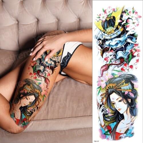 Waterproof temporary tattoo sleeves large full arm tattoo geisha japanese thigh sexy leg tattoo for woman body sticker bikini