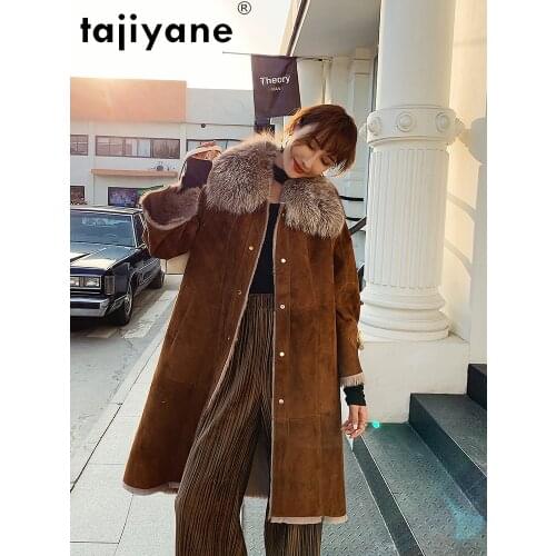 Jackets and Coats Women 2021 Goat Sheep Skin Jacket Female Real Wool Parkas Fox Fur Collar Long Clothing Casaco TN937