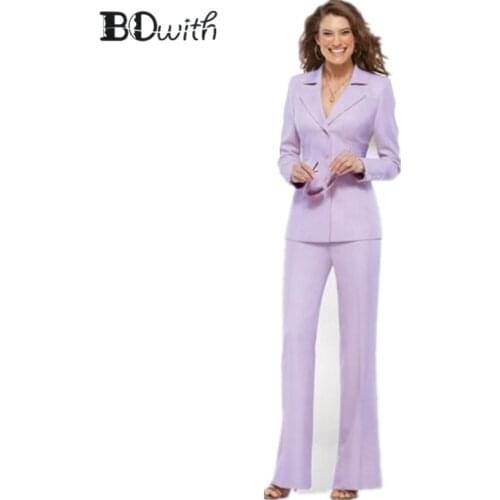 Custom Made Lavender Women Pantsuits Work Pant Suits OL 2 Piece Sets Women Blazer(Jacket+Pant Suit)For Women Set Party