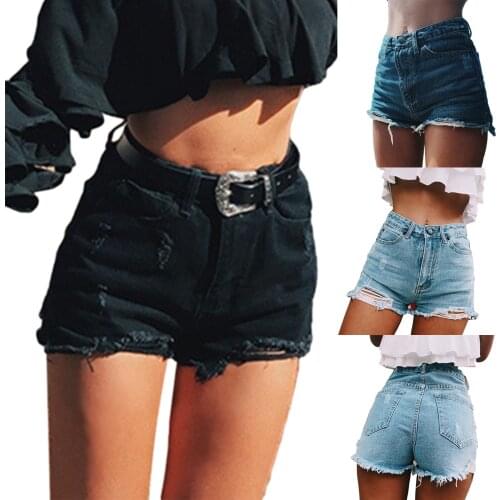 2021 New Womens Short Jeans, High Waist Classic Holes Shorts with Pockets Burr Hem Garment for Female Fashinon All-match