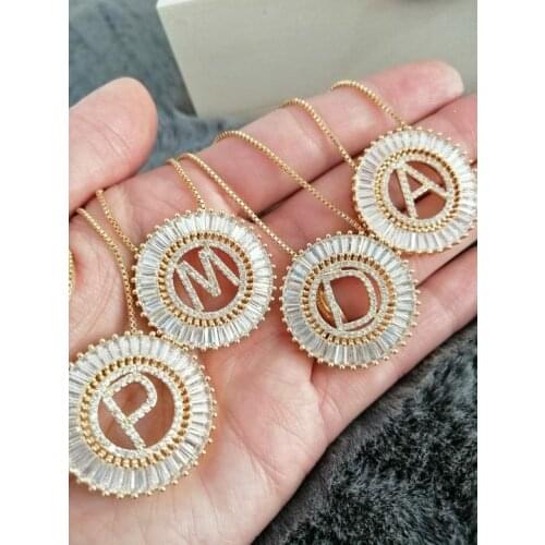 Fashion Women A-Z Initials Gold Chain Necklace Copper Micro Pave CZ 26 Letter Pendant Initial Name Necklace Men Charm Jewelry