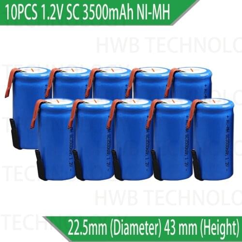 10PCS/lot High Grade Sub C SC 1.2V SC 3500mAh ni-mh Rechargeable Battery Electric tools/electric drill screw Free Shipping