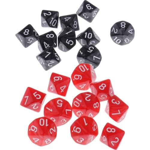 20pcs Plastic 10-Sided Dices D10 Set for Party Bar Table Game Accessory