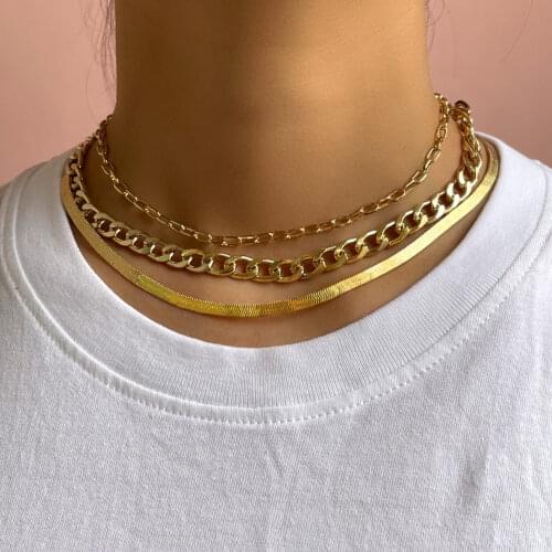 3pcs/set High Quality Metal Cuban Link Necklace For Women Men Multilayer Golden Snake Chain Necklace Choker On The Neck Jewelry
