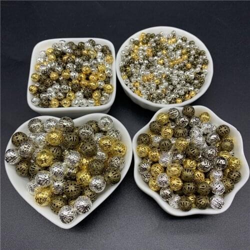 4/6/8/10/12/14/16mm Hollowed Alloy Spacer Beads Round Loose Beads For Jewelry Making DIY Jewelry Findings Metal Beads