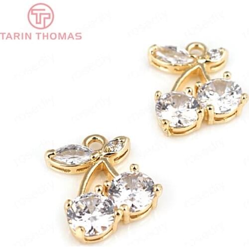 4PCS 13x17MM 24K Champagne Gold Color Plated Brass with Zircon Cherry Charms Pendants High Quality Diy Jewelry Accessories