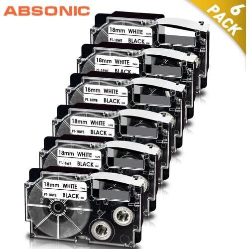 6PK Compatible for Casio Black on White XR-18WE Label Tape Cassette Cartridge Ribbon 18mm Printer Labeling for Casio Label Maker