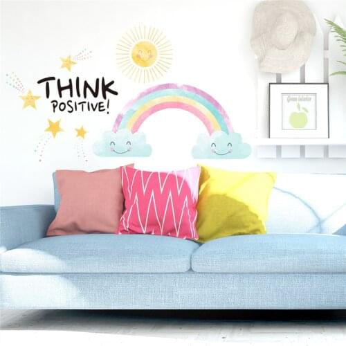 BalleenShiny Creative Sun Rainbow English Childrens Room Decoration Wall Sticker Self-adhesive Paper Decoration Sticker