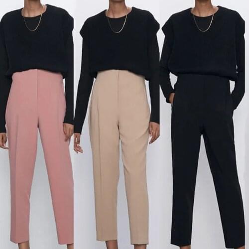 ZA 2021 elegant office high waist pencil pants womne trousers casual pocket work Sweatpant female Capris pants