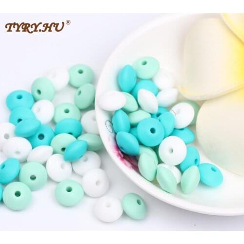 TYRY.HU Silicone Lentil Beads 100pcs Baby Teether Pearl BPA Free Babies 12MM Teething Necklace Bracelet DIY Toys Silicone Beads