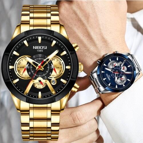 NIBOSI Brand Luxury Relogio Masculino Men Watches Stainless Steel Luminous Quartz Watch For Men Business Waterproof Wristwatch
