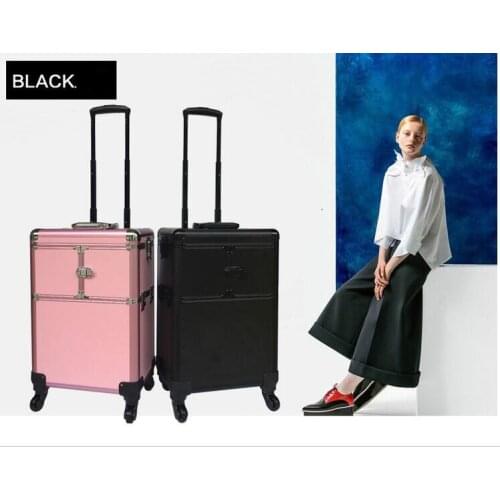 2016 Aluminum Roll Makeup Storage Case Cosmetic Train Box Trolley Lockable 58x35x23cm