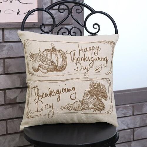 Thanksgiving Day Decorative Throw Pillows For Sofa Indoor Cotton Linen Print Pumpkin Square Home Decor Cushion Waist Pillows