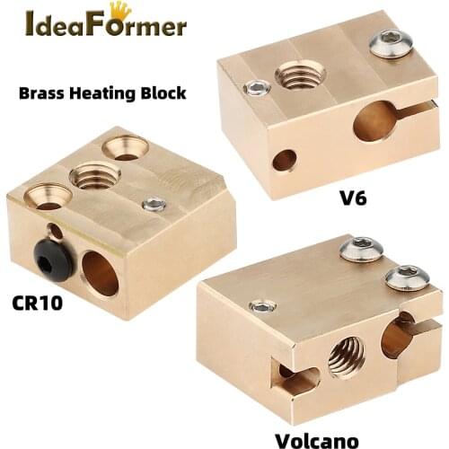 High Quality 3D Printer Parts Brass V6 Volcano CR10 Heated Block For E3D J-head Print Head Ender 3 CR10 Extruder Heating Block
