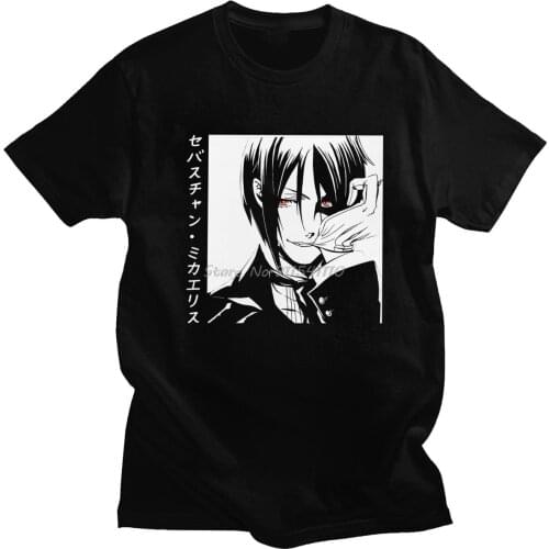 Black Butler T Shirt For Men Cotton Japanese Anime Tshirt Short Sleeves Kuroshitsuji Toboso Yana Tshirt Sebastian Tee Manga Tops
