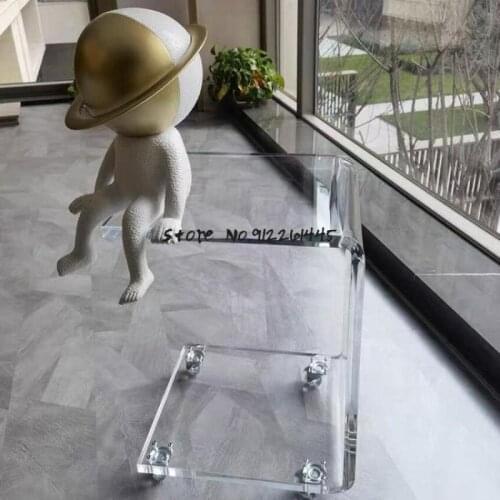 Ins Style Acrylic Transparent Coffee Table Sofa Corner Glass Cart Designer Movable Bedside Cabinet Table K