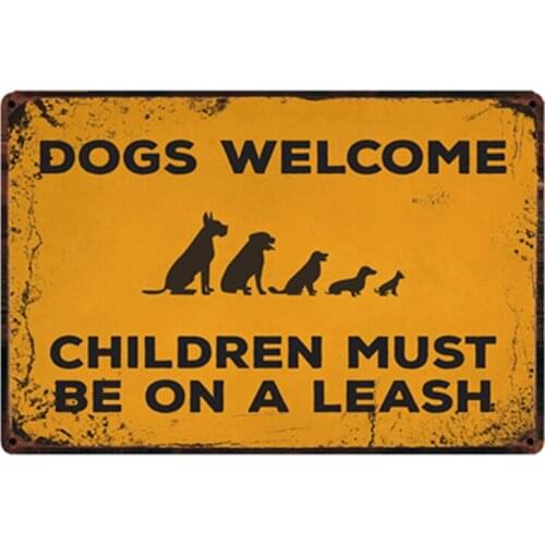 [ Kelly66 ] Dogs Welcome Metal Sign Tin Poster Home Decor Bar Wall Art Painting 20*30 CM Size y-2117