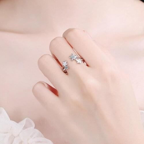 KOFSAC New Trendy Silver Color Rings For Women Elegant Cute White Zircon Flower Ring Jewelry Lady Engagement Accessories