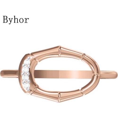 Byhor Solid 14K White+Rose Gold 0.03ct H/SI Natural Diamonds Fine Jewelry Trendy Wedding Band Vintage Diamond кольцo ring Women
