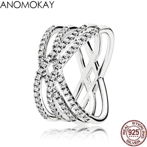 Anomokay Authentic 925 Sterling Silver Fashion Hollow Out Finger Rings for Women Fashion Jewelry Fine CZ Geometric Ring Gift