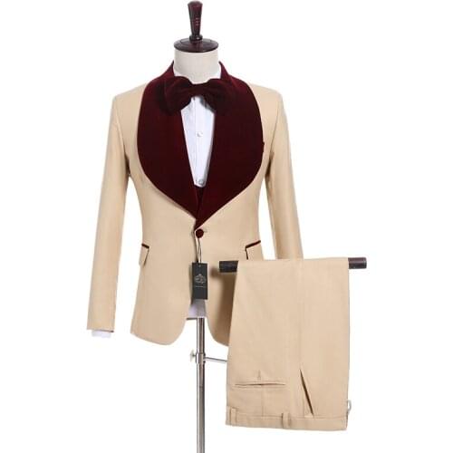 Handsome Groomsmen Wool blend Groom Tuxedos Mens Wedding Dress Man Jacket Blazer Prom Dinner (Jacket+Pants+Tie+Vest) A21