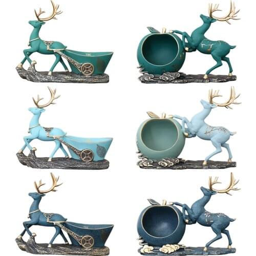 Creative Reindeer Statue Keys Holder Organizer Home Bookshelf Ornaments