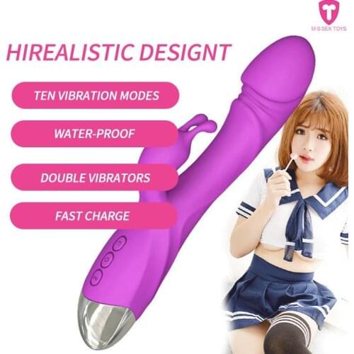 Rabbit G-spot Double Vibrator for Woman Strapon Masturbation Clitoris Stimulator Dildos Waterproof Rechargeable Adult Sex Toys