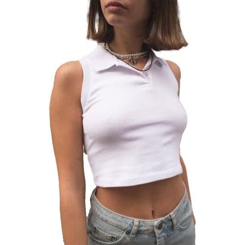 Womens Crop Tops 2021 Fashion Sleeveless Solid Color Summer Leisure Tops Lapel Neckline Buttons Shirt for Female