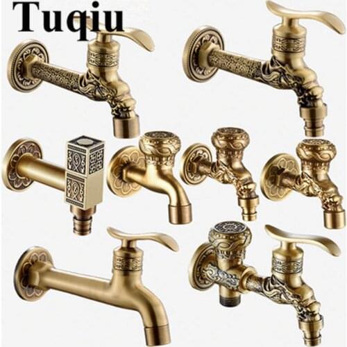 Brass Tap Faucet Garden Bibcocks Antique Brass Dragon Carved Washing Machine Faucet Outdoor Faucet Single Cold Tap