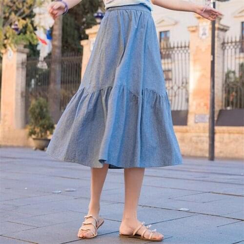 Summer 2020 Spring Casual Women Solid Color A-Line Denim Skirts Sweet Women High Waist Students Street Skirts Girl Plus Size 7XL