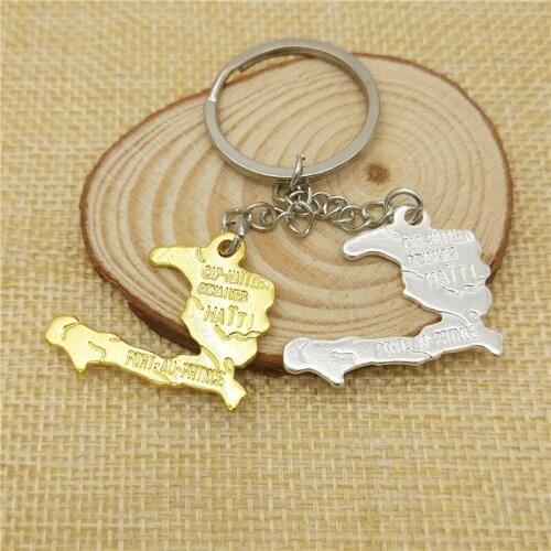 LPHZQH trendy Haiti map keychains women bag car Key ring Ayiti map pendant Haytian jewelery Christmas gift gold silver color
